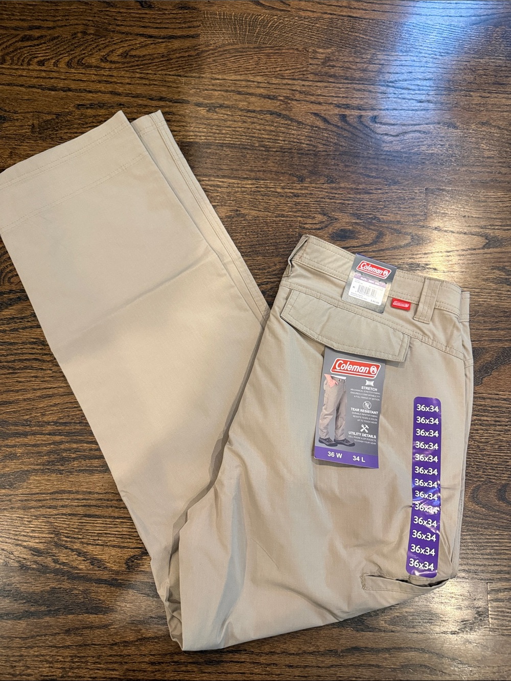 Coleman Tan Men's Outdoor Utility Chinos hiking lightweight 36x34